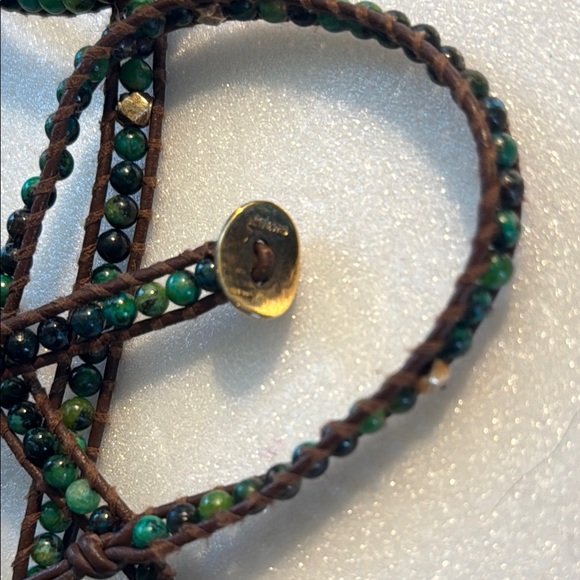 Malachite Green and Silver Chan Luu Brown leather Beaded Wrap Bracelet - Picture 2 of 4